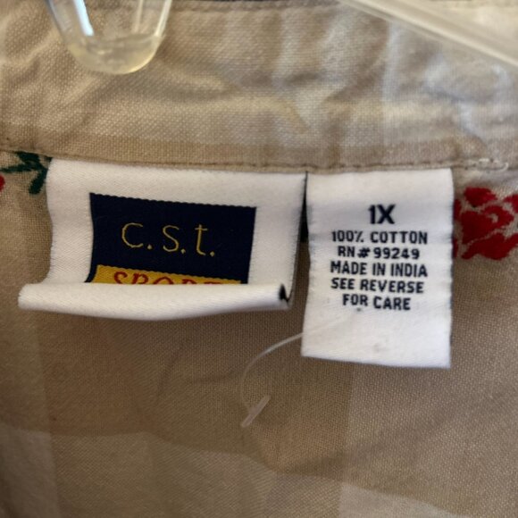 Embroidered Rose Flannel Shirt – 1X (Fits Like Large) | Cozy Plaid Button-Up - Picture 3 of 4